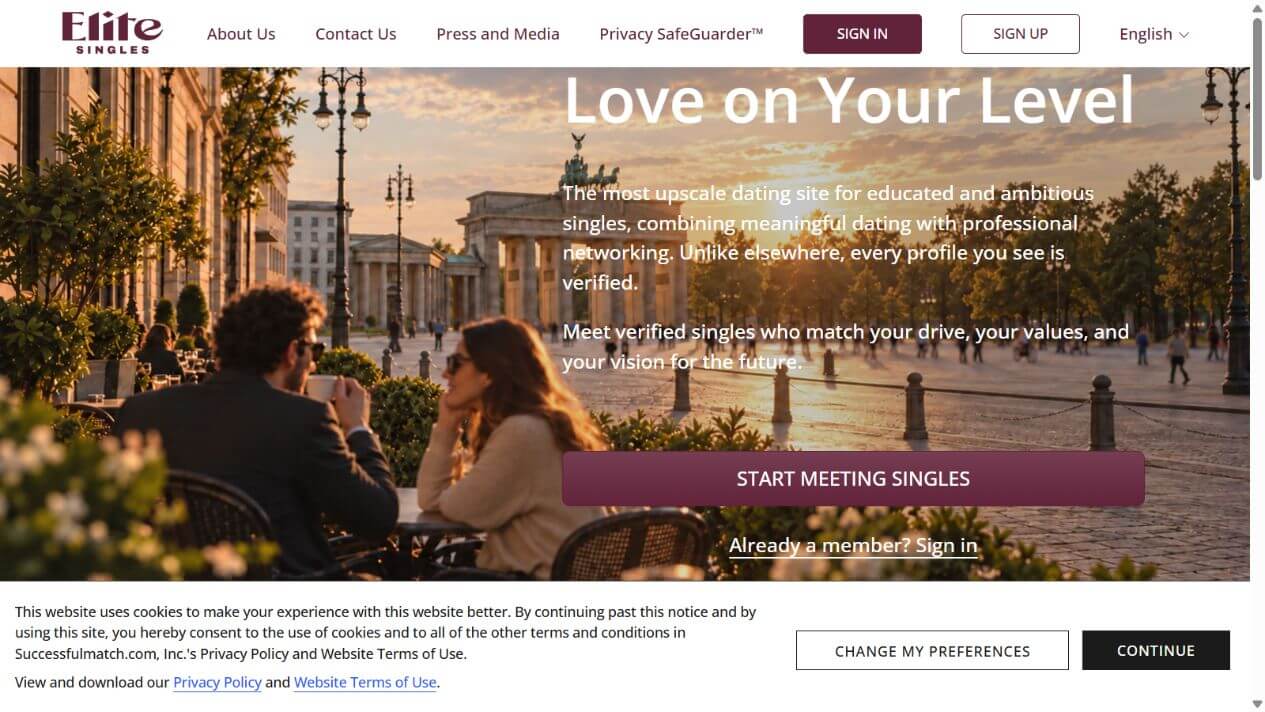 EliteSingles official website homepage